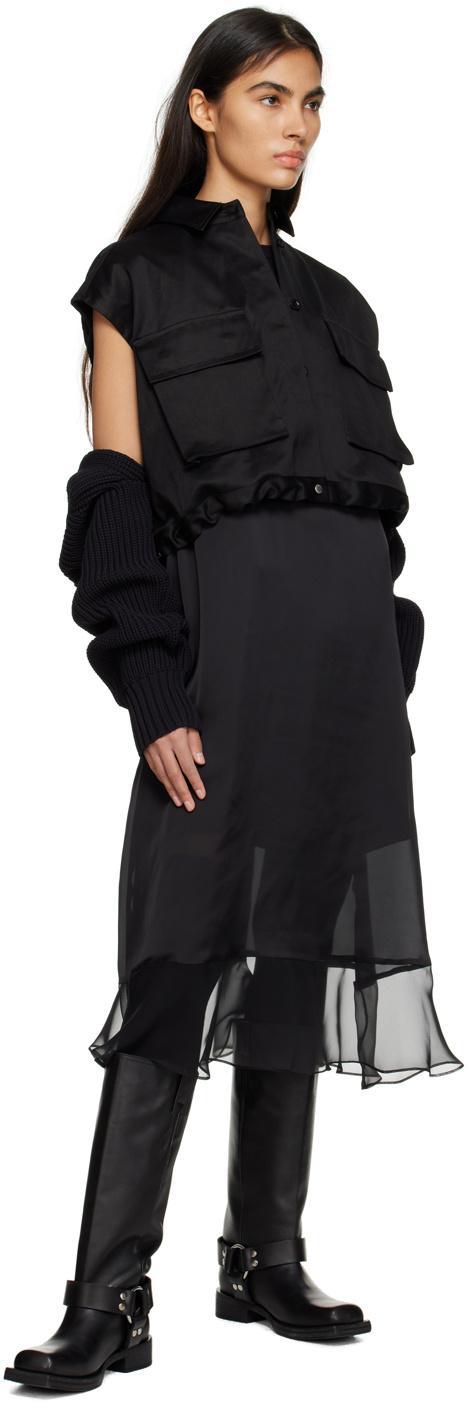 SACAI Nylon Cargo Pocket Cropped Shirt In 001 Black Product Image