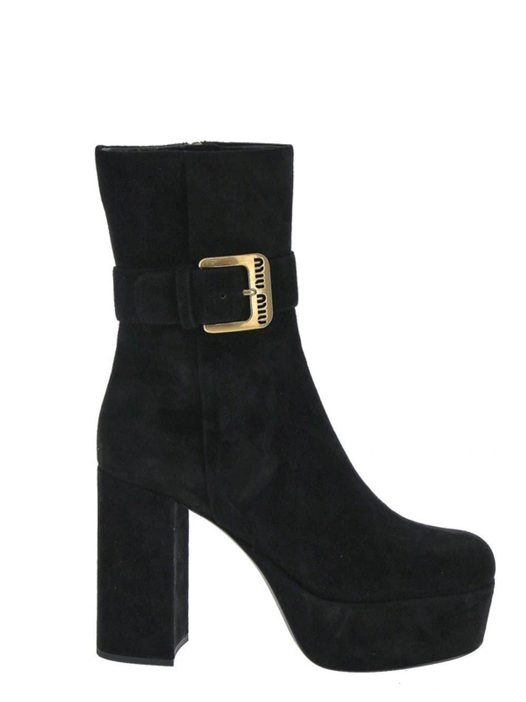MIU MIU Suede Platform Booties In Black Product Image