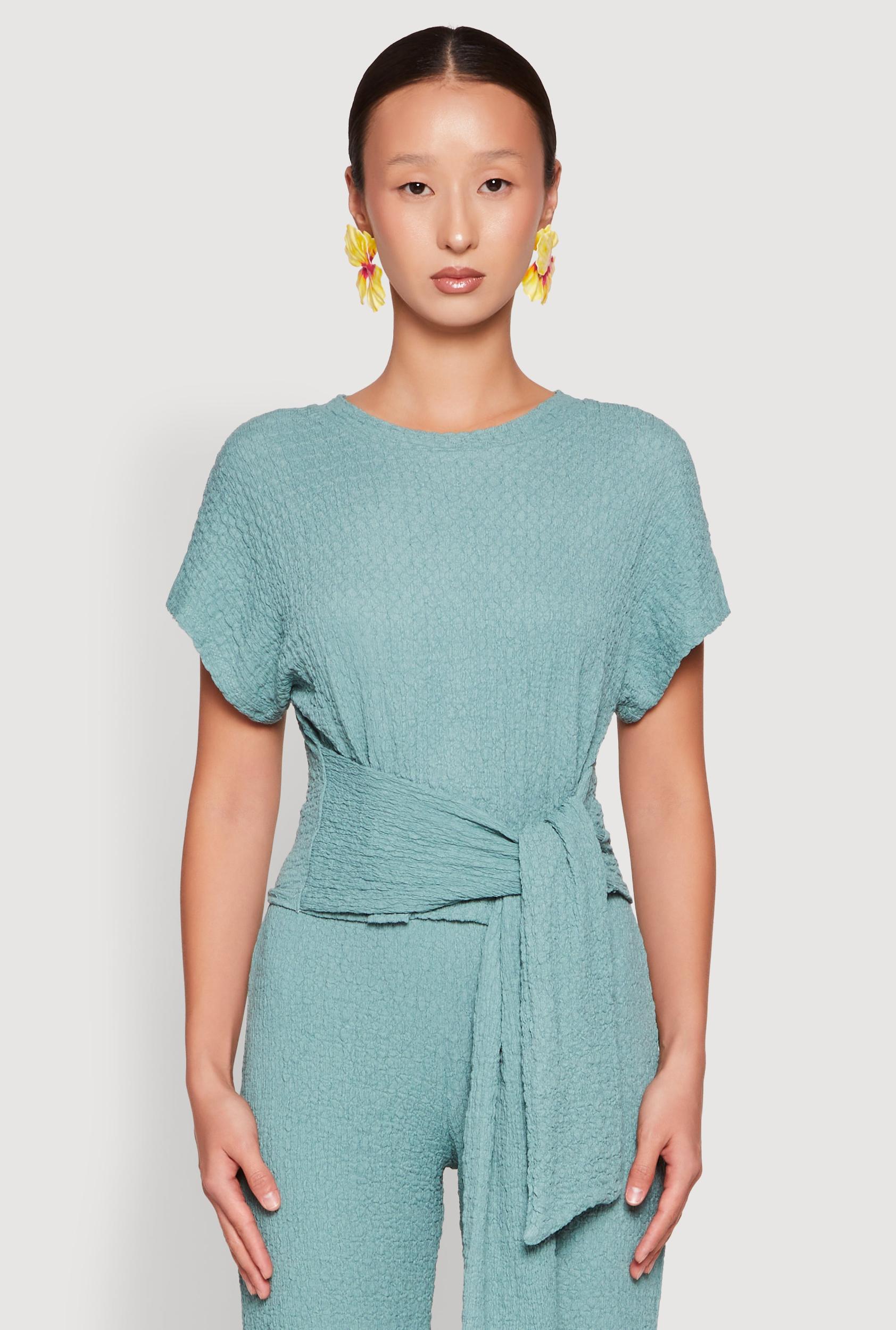 Womens Tie Front Textured Knit Top Product Image