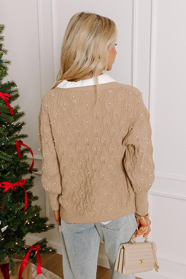 Chilly Wind Embellished Knit Sweater In Taupe Product Image