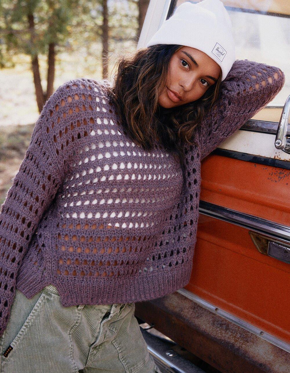 FULL TILT Essentials Open Knit Womens Pullover Sweater - TAN Product Image