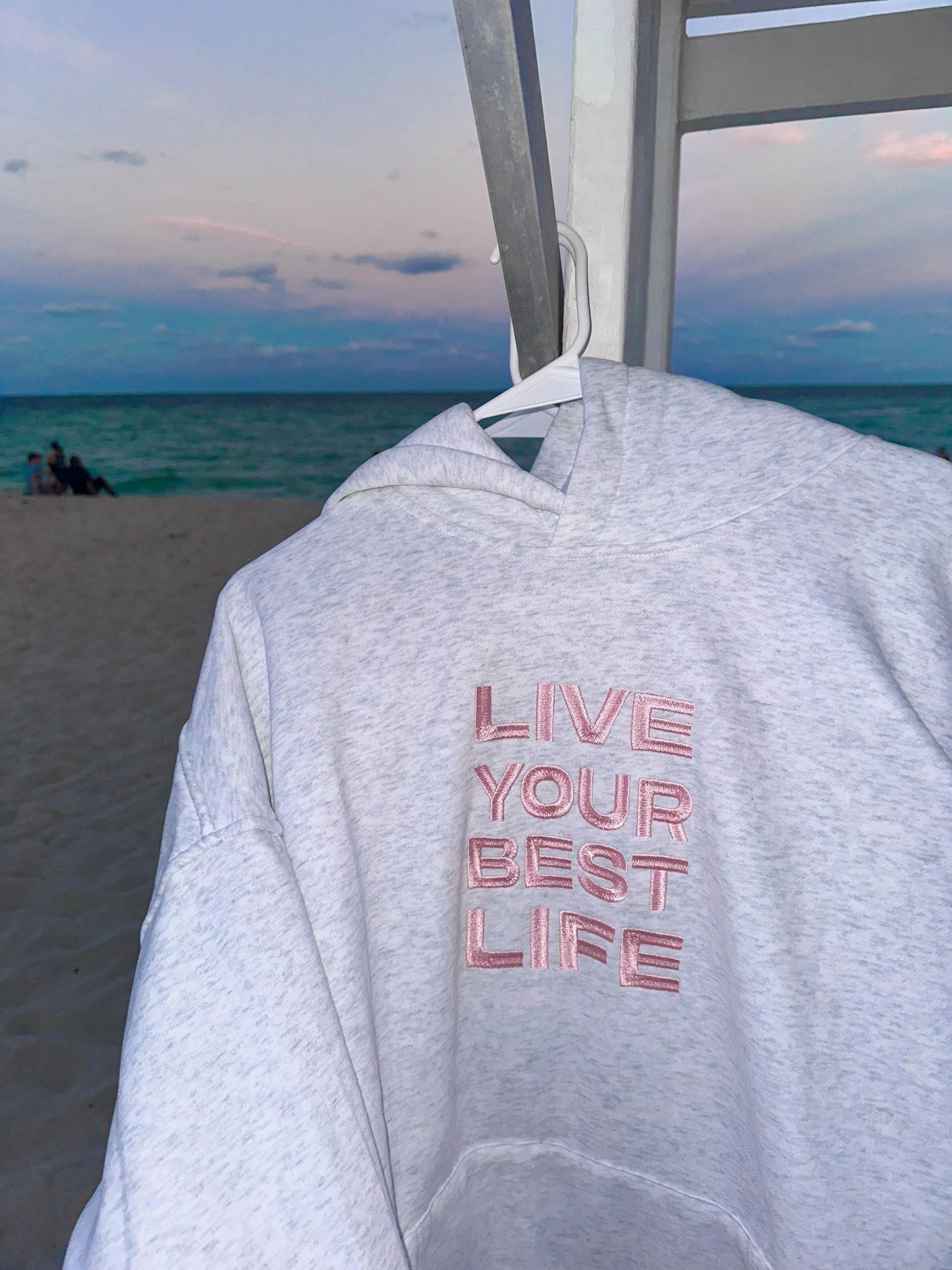 Pearl Grey Live Your Best Life Embroider Hoodie Product Image