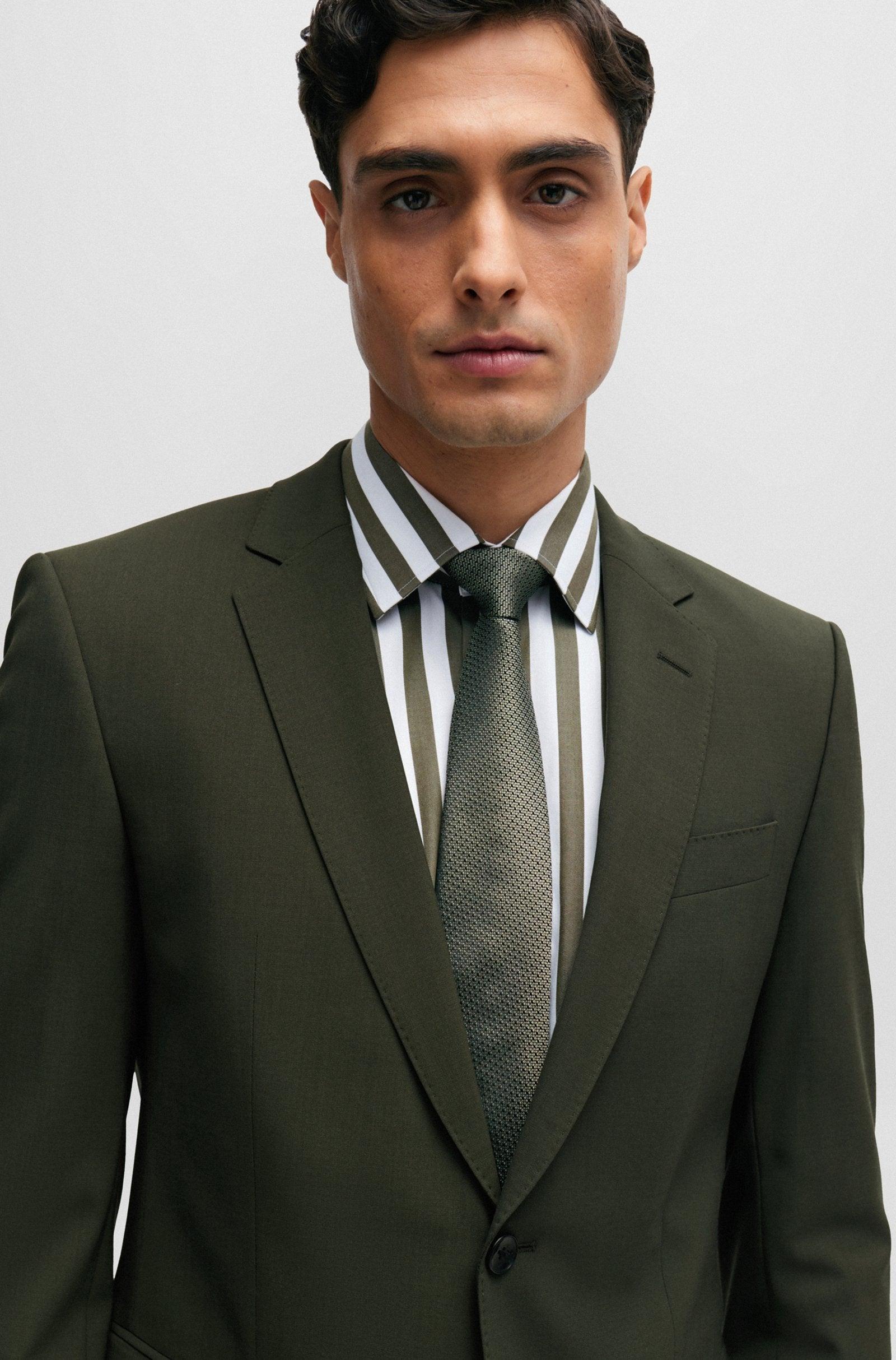 BOSS Slim Fit Suit in Wrinkle-Resistant Stretch Wool in Dark Green Male Product Image