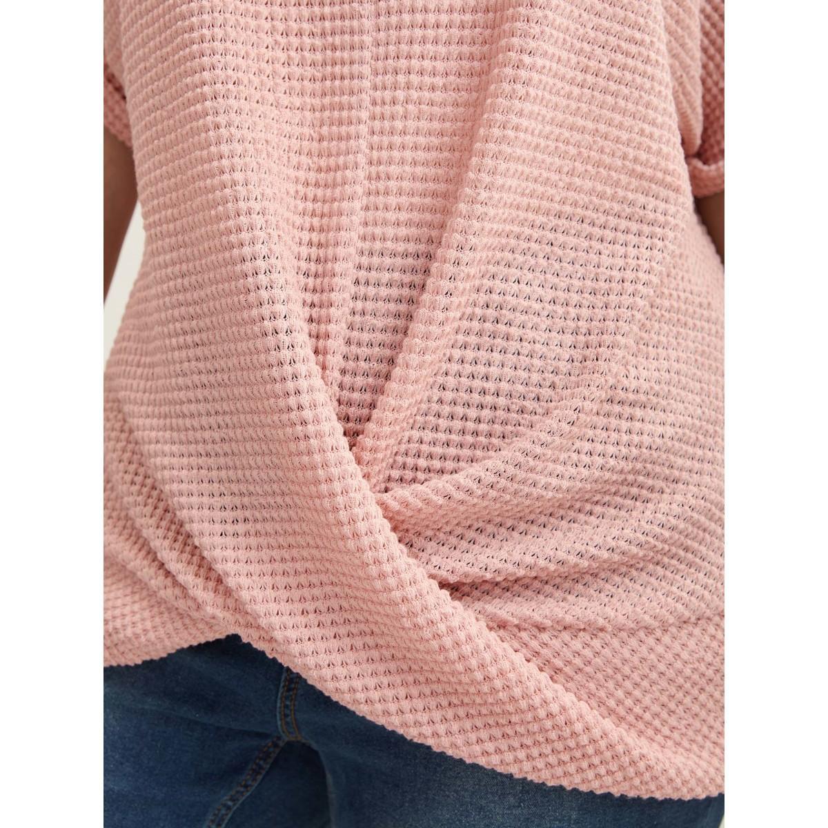 Plus Size Stretchy Hem Twist Textured Plain T-Shirt Nudepink Women Casual Twist Round Neck Everyday T-shirts BloomChic 30/6X Product Image