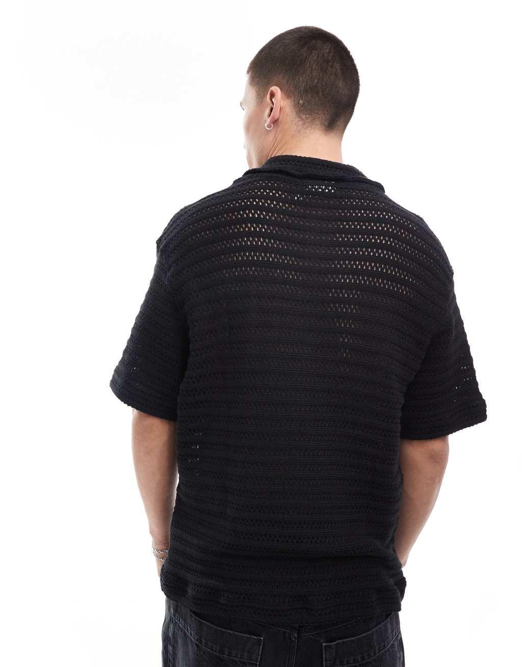 Weekday boxy fit crochet shirt in black Product Image