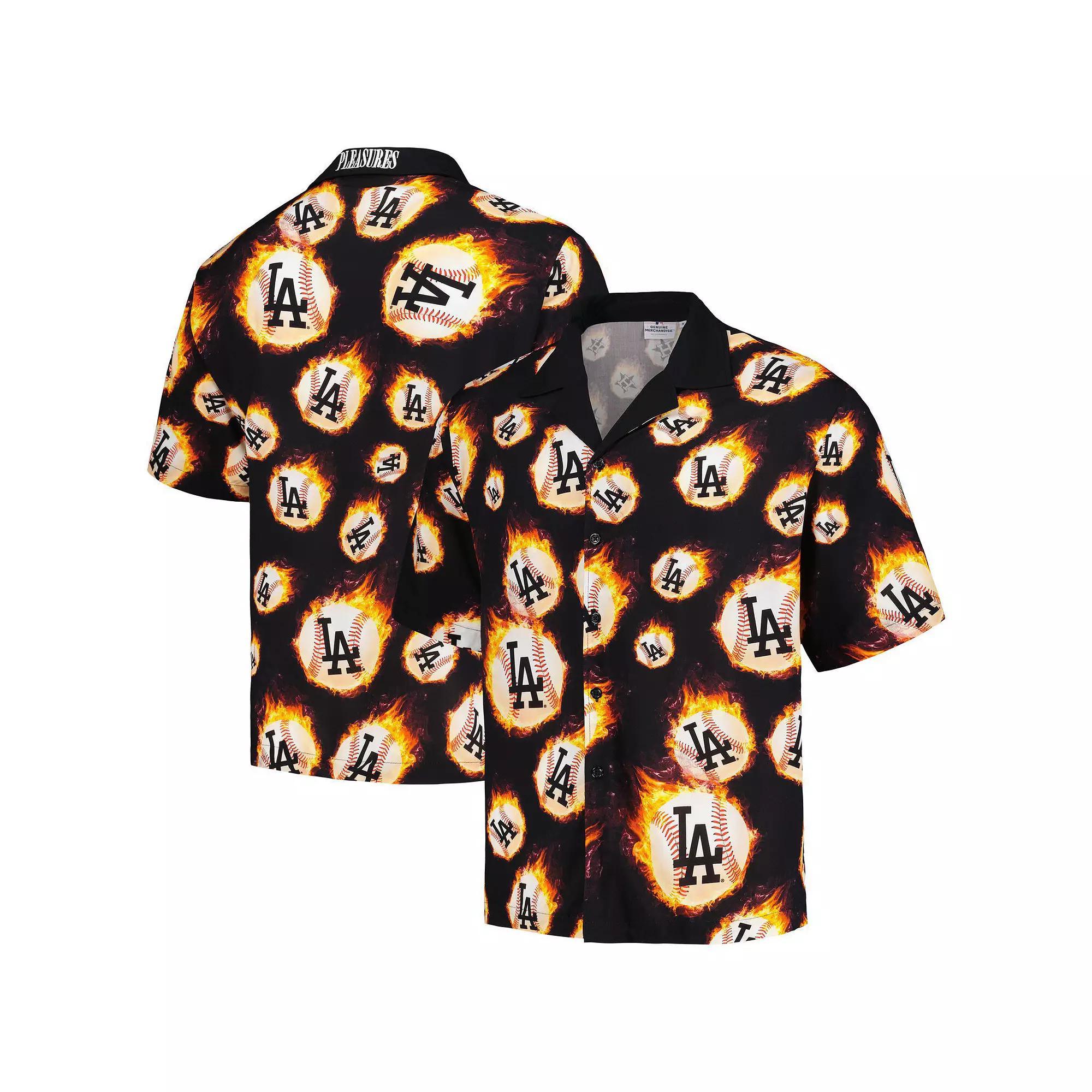 Men's Black Los Angeles Dodgers Flame Fireball Button-Up Shirt, Size: Medium Product Image