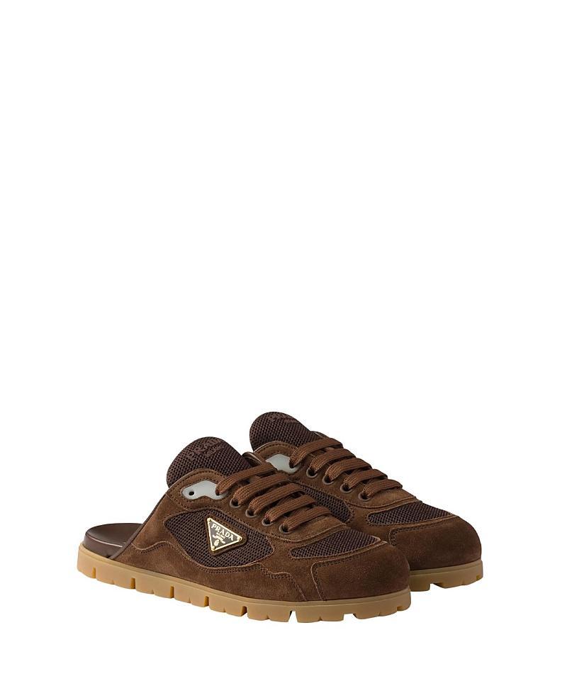Prada Womens Trail Mesh Fabric and Suede Mules Product Image