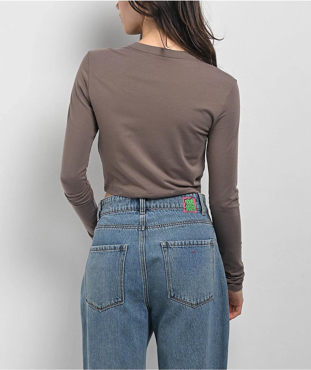 Nike Sportswear Chill Knit Brown Long Sleeve Crop T-Shirt Product Image