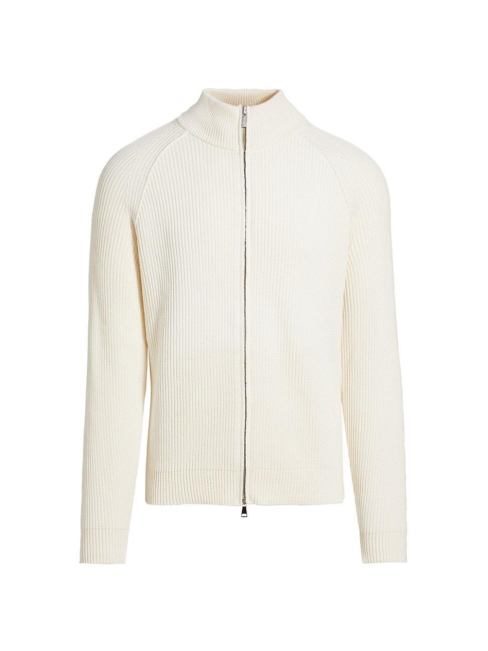 Mens Cotton-Blend Rib-Knit Zip-Front Sweater Product Image