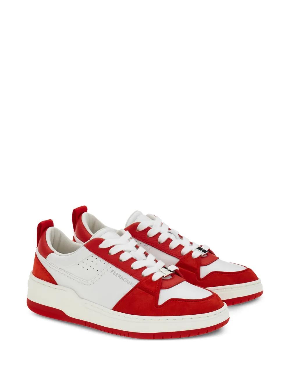FERRAGAMO Panelled Leather Sneakers In Multicolour Product Image