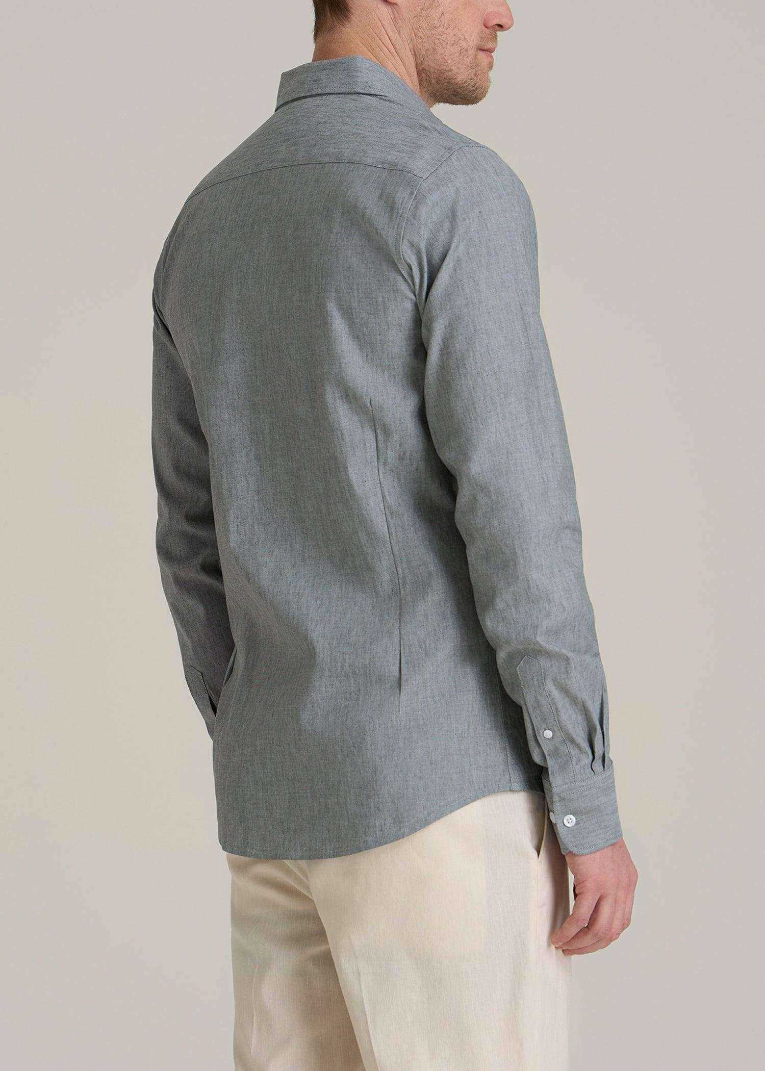 Stretch Linen Dress Shirt for Tall Men in Evergreen Mix Product Image