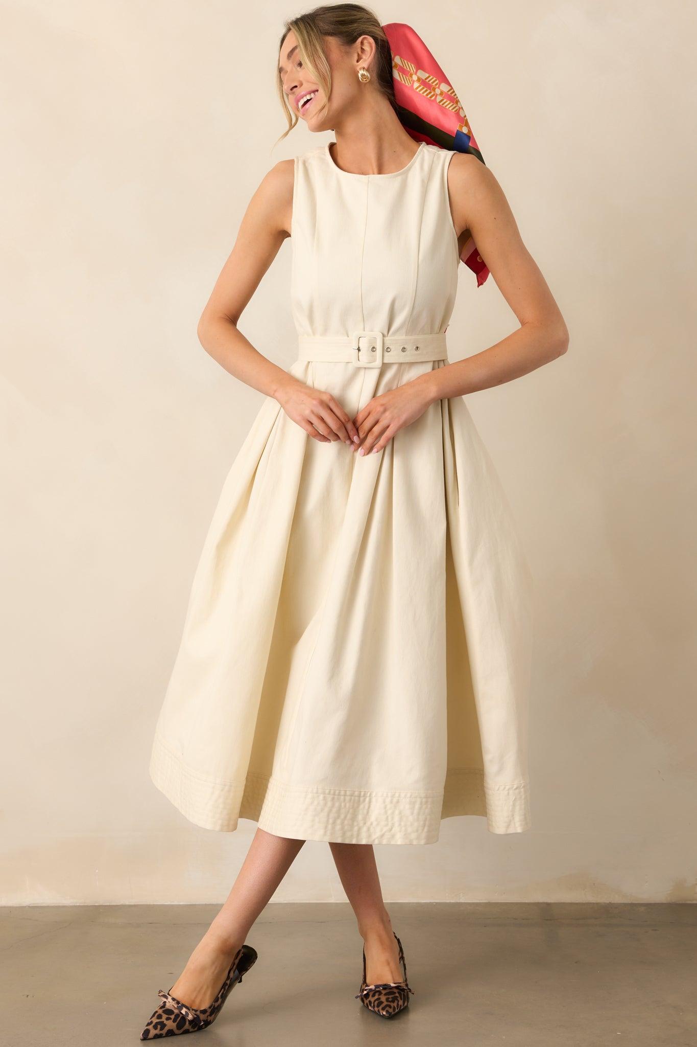Young At Heart Ecru Belted Sleeveless Maxi Dress Product Image