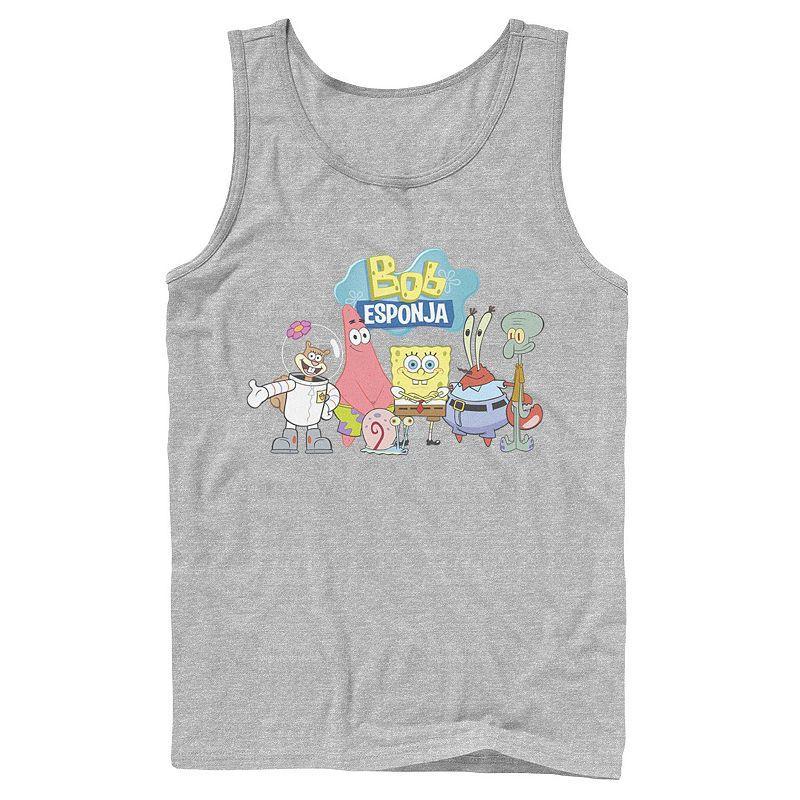 Men's Nickelodeon SpongeBob SquarePants Bob Esponja Happy Group Shot Graphic Tank Top, Size: Small, Blue Product Image