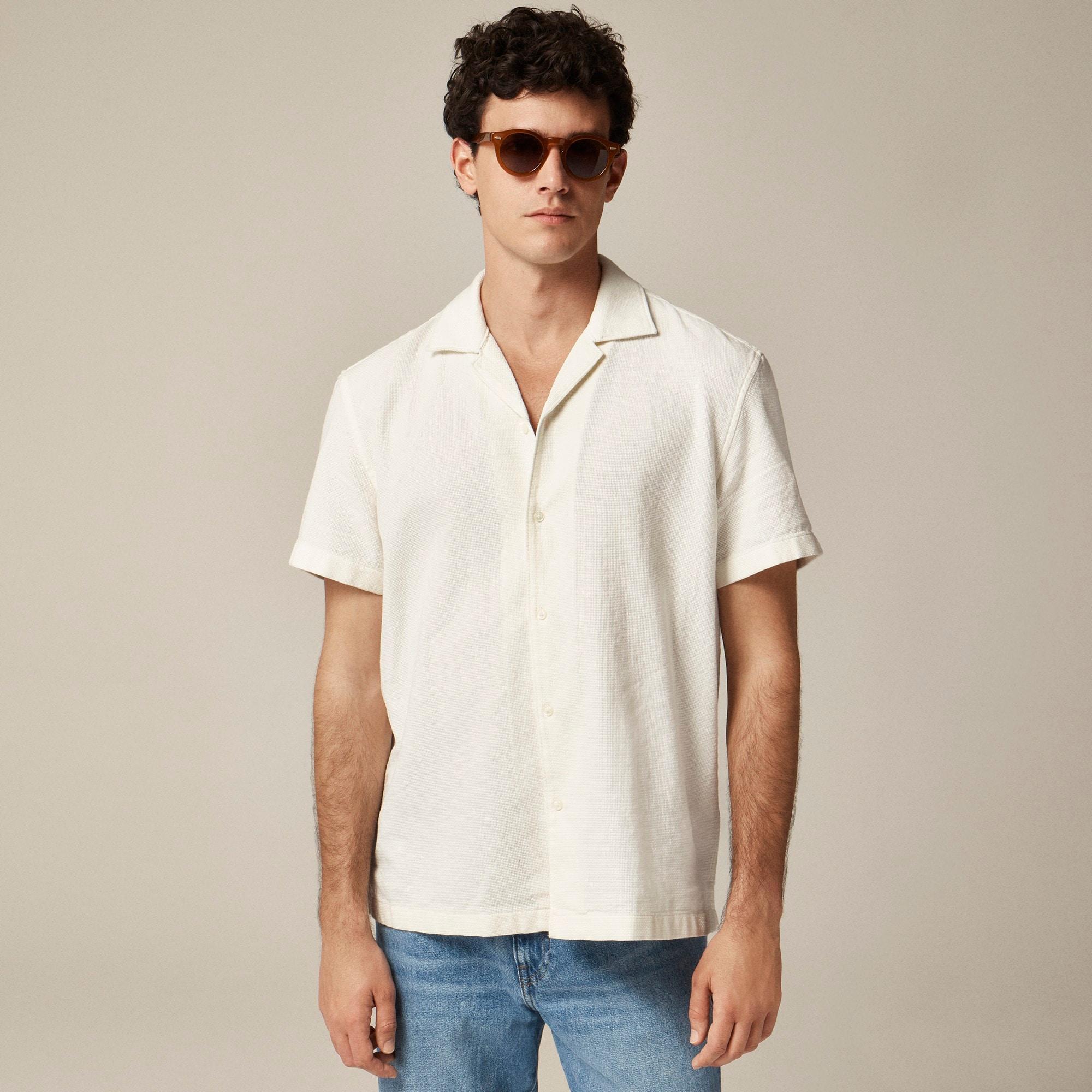 Short-sleeve textured cotton camp-collar shirt Product Image