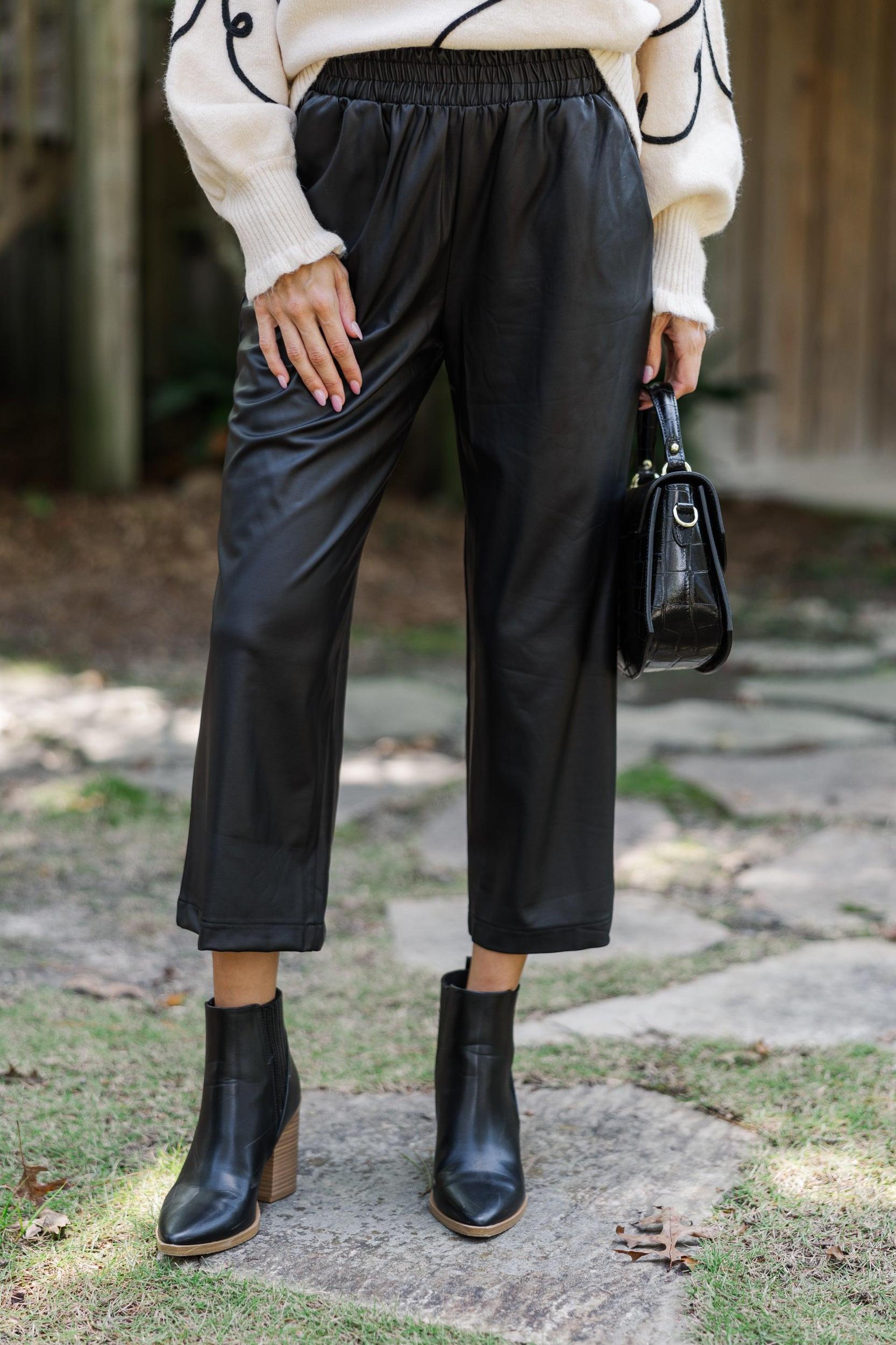 Play On Black Faux Leather Capri Pants Female Product Image