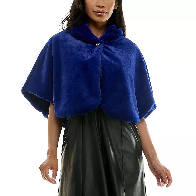 Womens Nina Leonard Faux-Fur Collared Snap Capelet Product Image