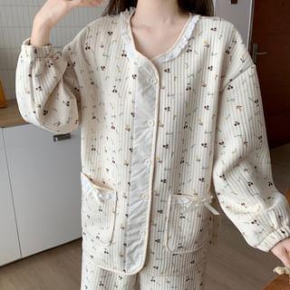 Pajama Set: Long-Sleeve Print Top + Pants Product Image