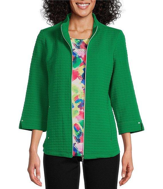 Allison Daley 3/4 Sleeve Stand Collar Zip Front Jacket Product Image