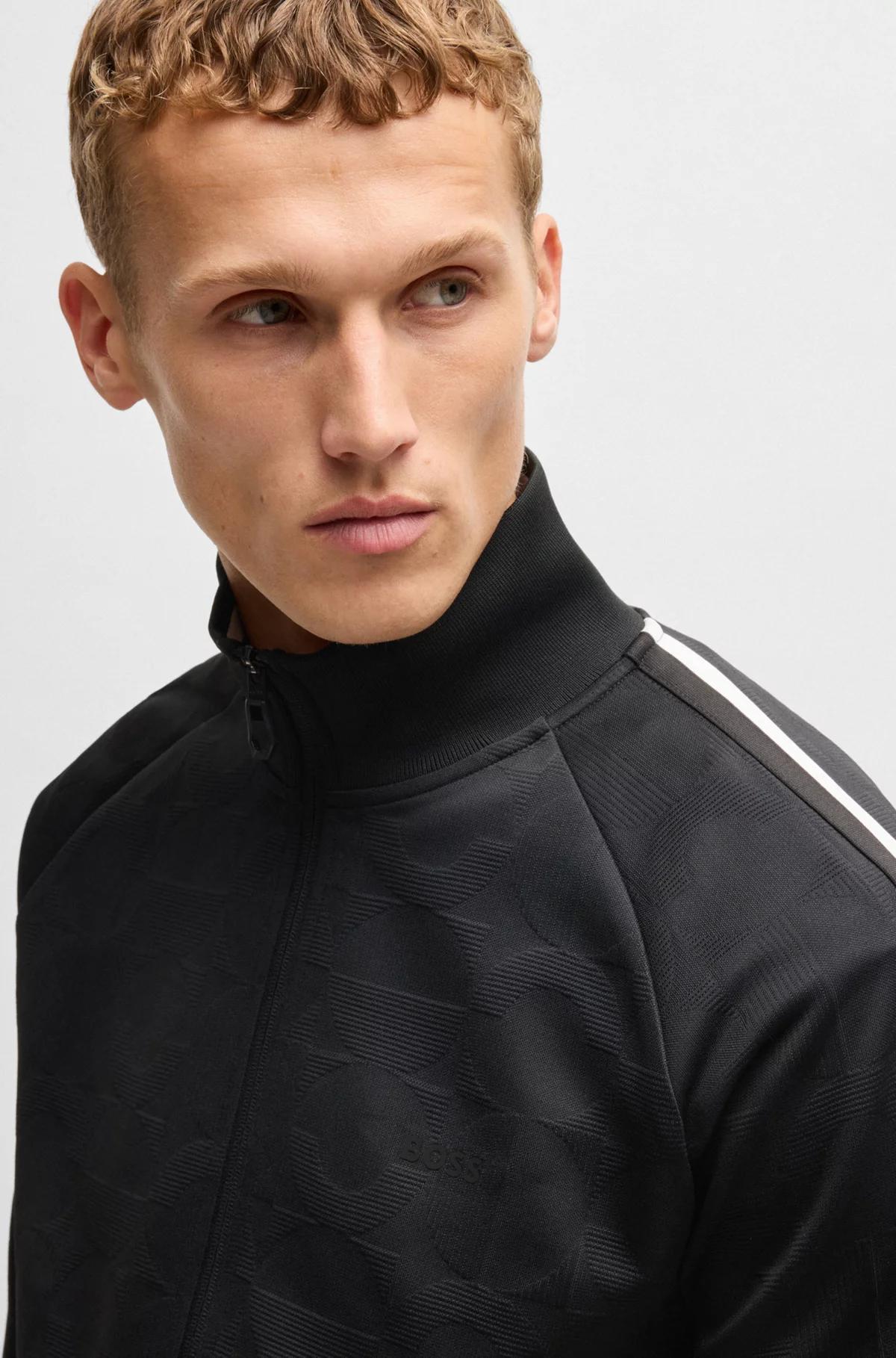 Boss Circle-Jacquard Zip-Up Sweatshirt with Side Stripes Product Image