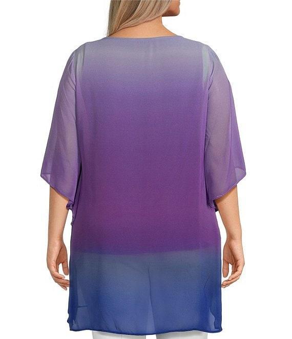 Slim Factor by Investments Plus Size Ombre Border Print Boat Neck 3/4 Sleeve Lined Tunic Product Image
