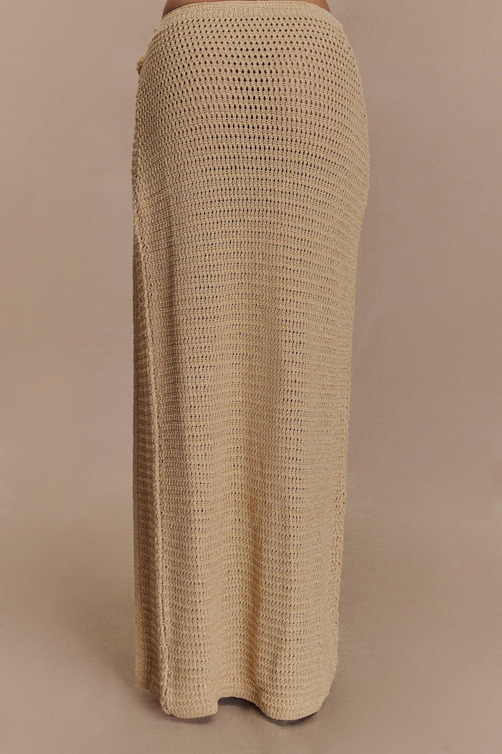 Abigail Floral Crochet Maxi Skirt - Gold Product Image