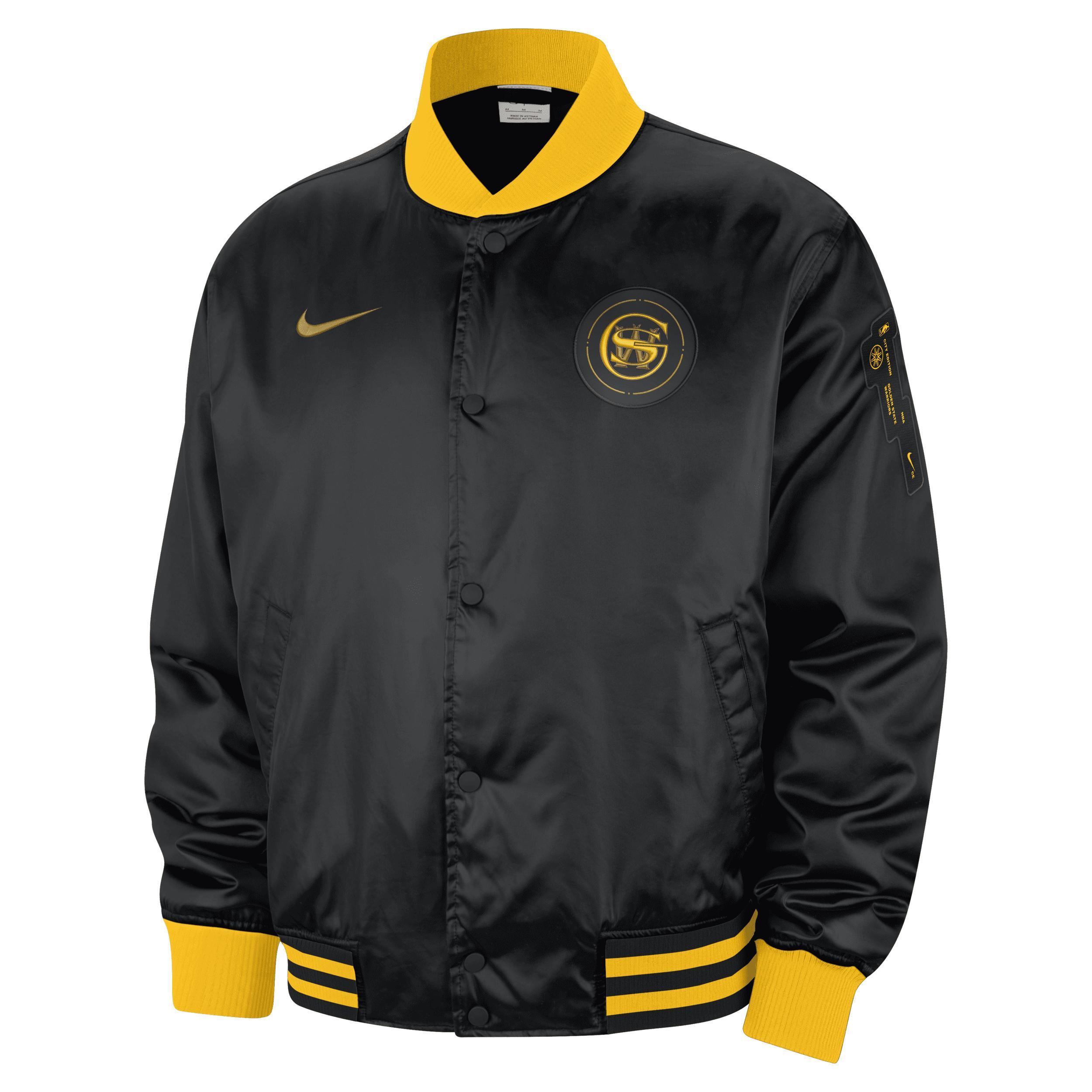 Mens Nike Black Golden State Warriors 2023/24 City Edition Courtside Premier Full-Snap Bomber Jacket Product Image