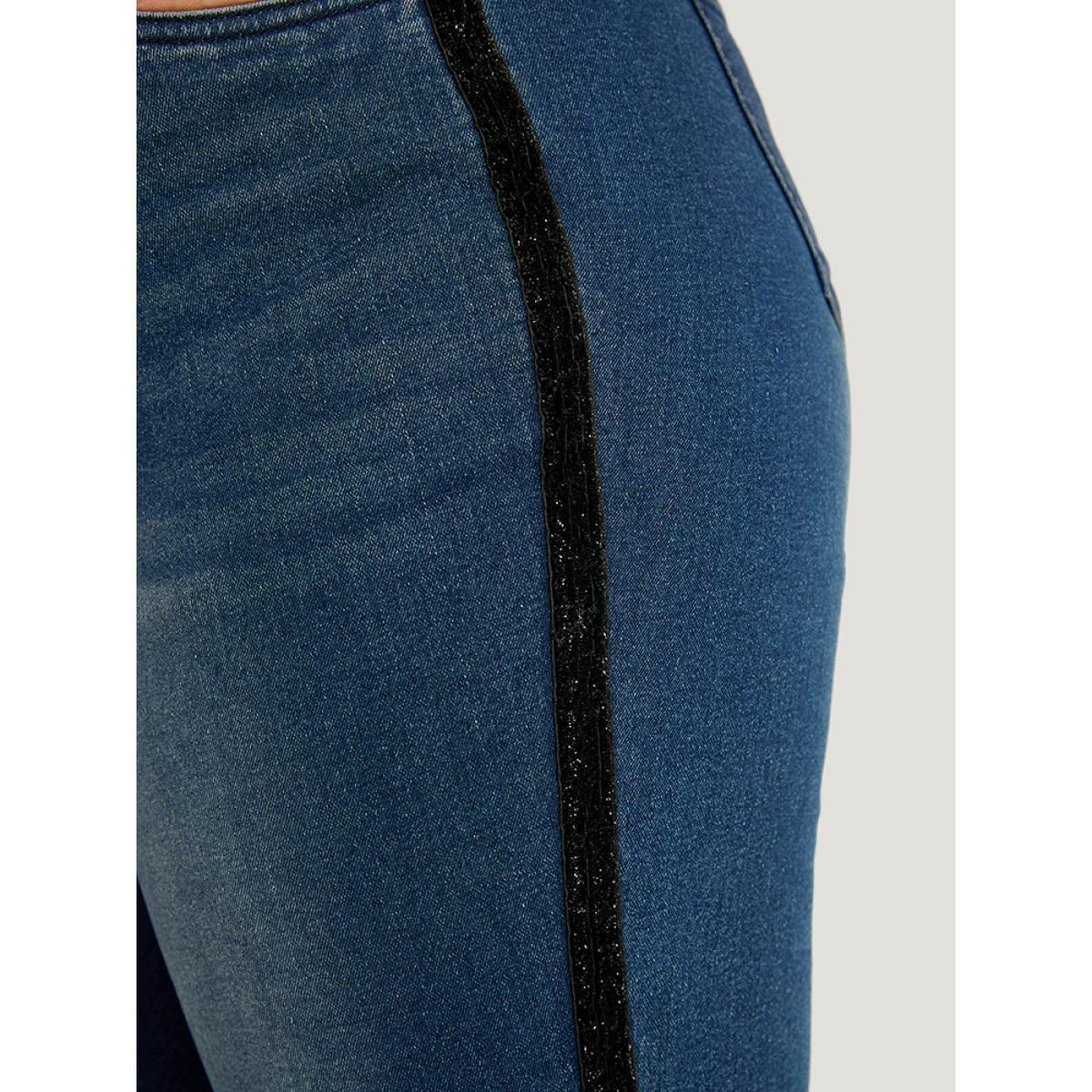 Plus Size Glitter Patchwork High Rise Very Stretchy Jeans Women Indigo Casual Plain Patchwork High stretch Pocket Jeans BloomChic 28/5X Product Image