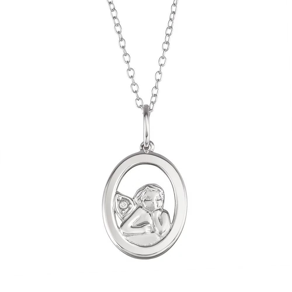 My Shield My Strength Sterling Silver Cubic Zirconia Angel Pendant, Women's, Size: 18", Silvertone Product Image