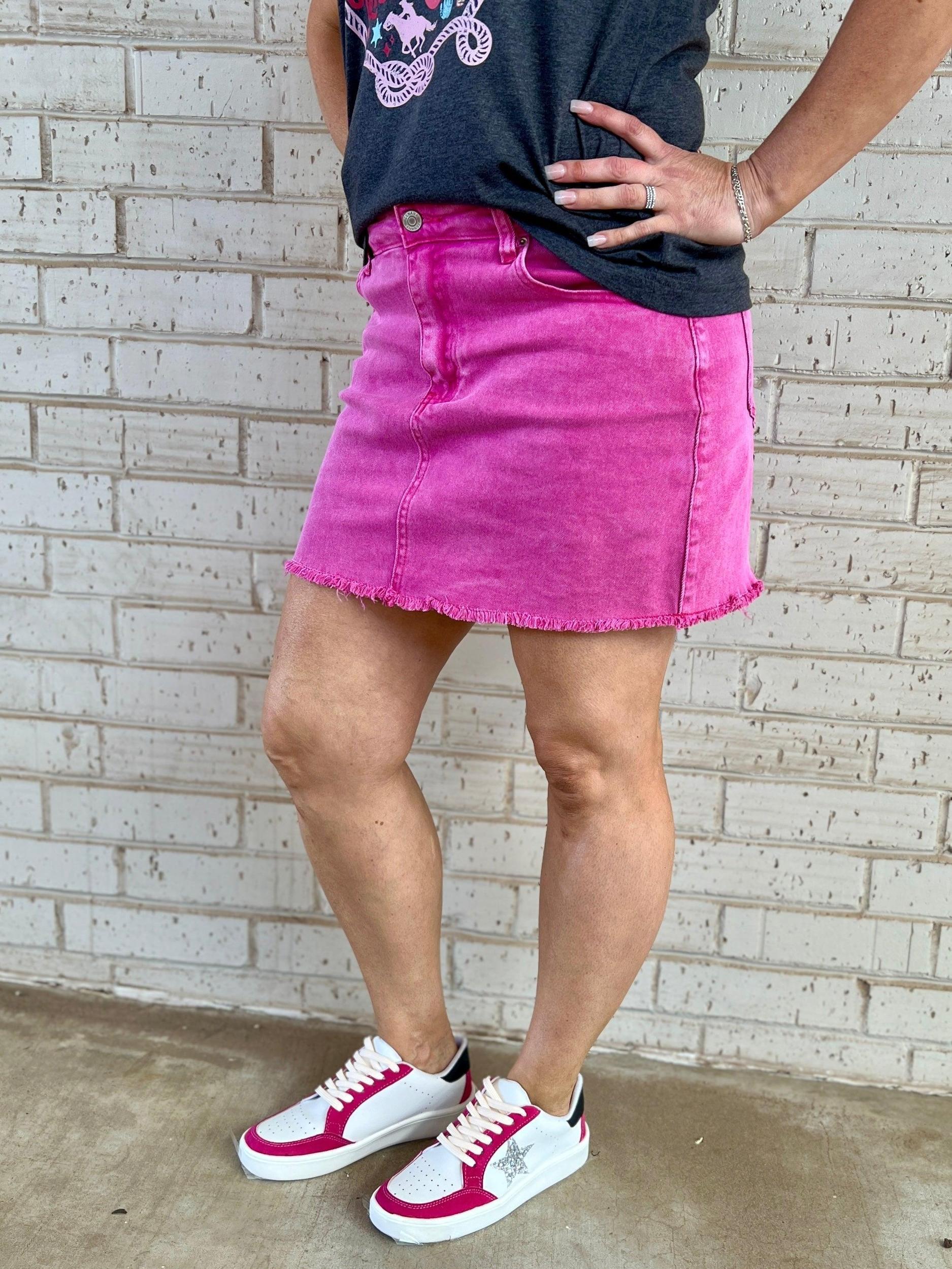 Acid Washed & Frayed Denim Skirt- 2 Colors* Product Image