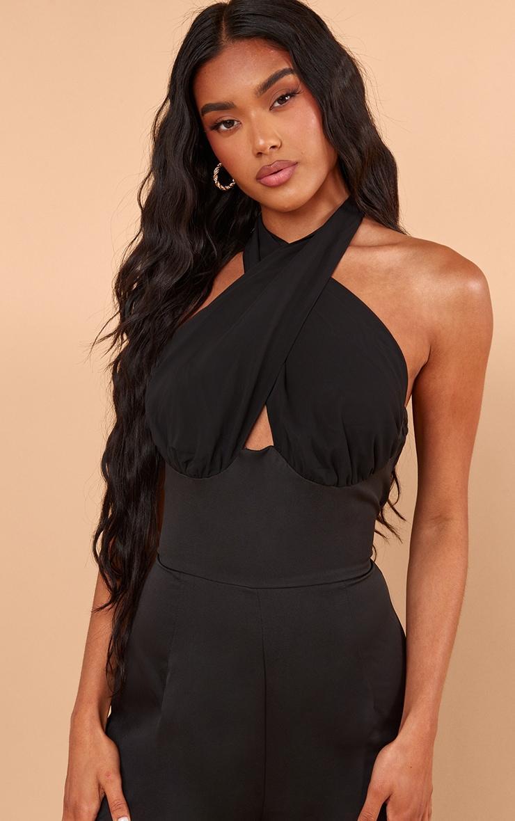 Black Chiffon Halter Neck Tie Detail Jumpsuit Product Image