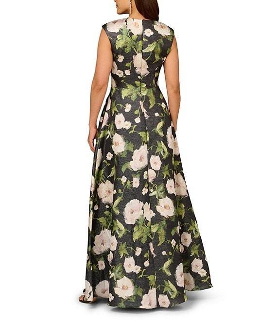 Aidan Mattox Jacquard V-Neck Side Seam Pockets A-Line Ball Gown Product Image