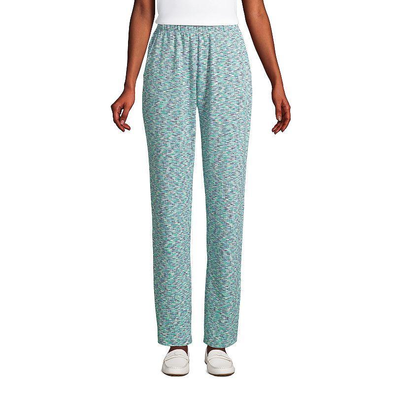 Womens Lands End Sport Knit High Waist Pants Blue Chevron Floral Product Image