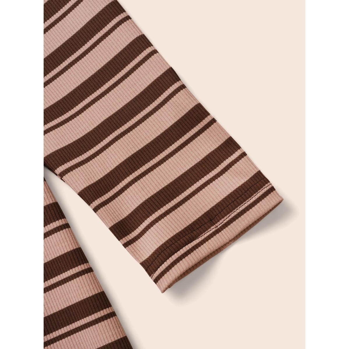 Plus Size U Neck Striped Pit Strip Dress DustyPink Women Casual Texture U-neck Long Sleeve Curvy BloomChic 30/6X Product Image