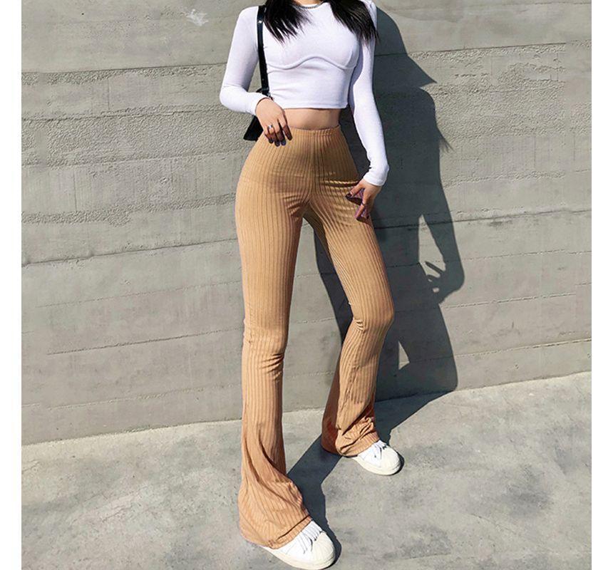 High Rise Plain Flared Pants Product Image