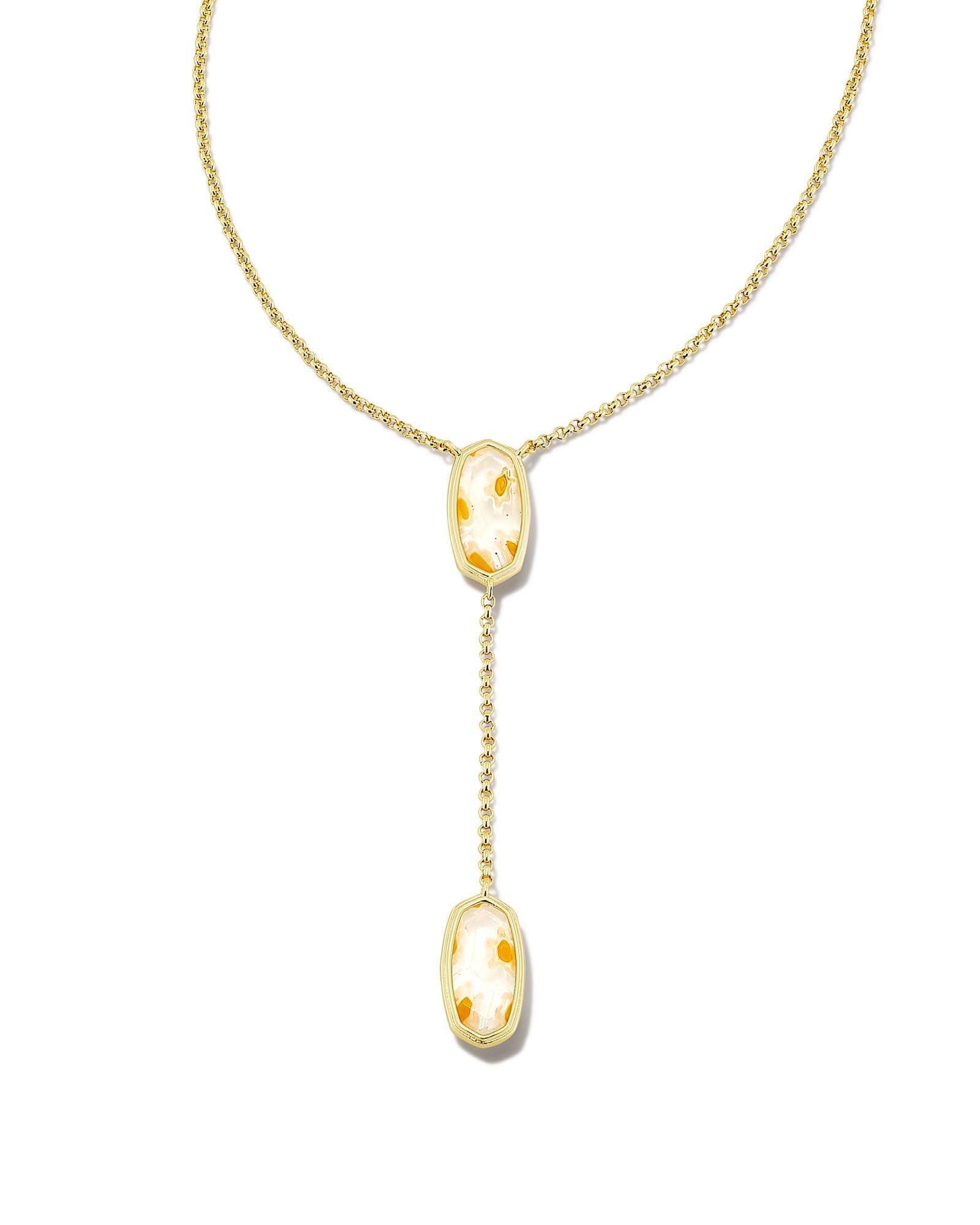 Kendra Scott Framed Elisa Gold Y Necklace in White Mosaic Glass | Mosaic Glass/Metal Product Image