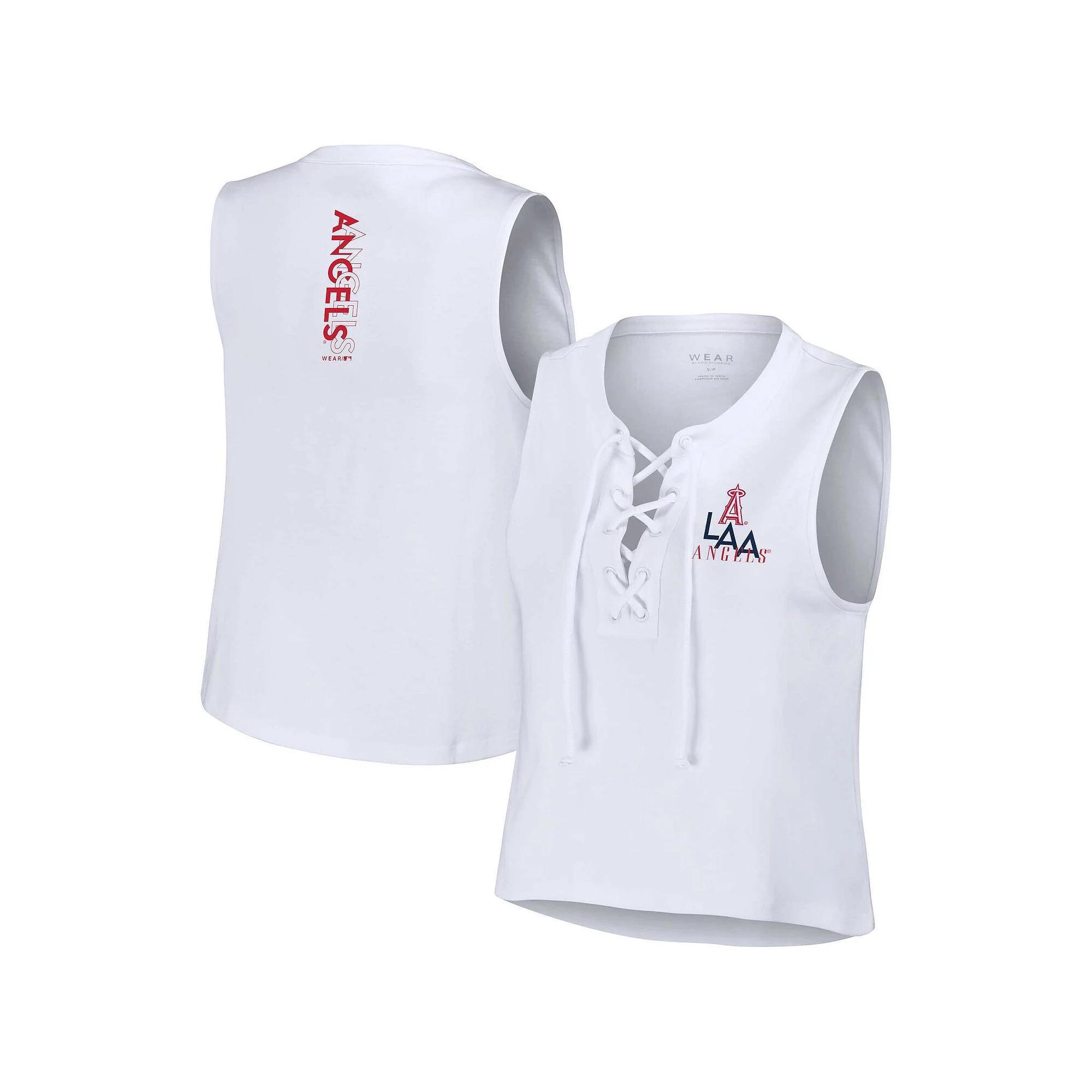 Women's WEAR by Erin Andrews White Los Angeles Angels Lace-Up Tank Top, Size: Small Product Image