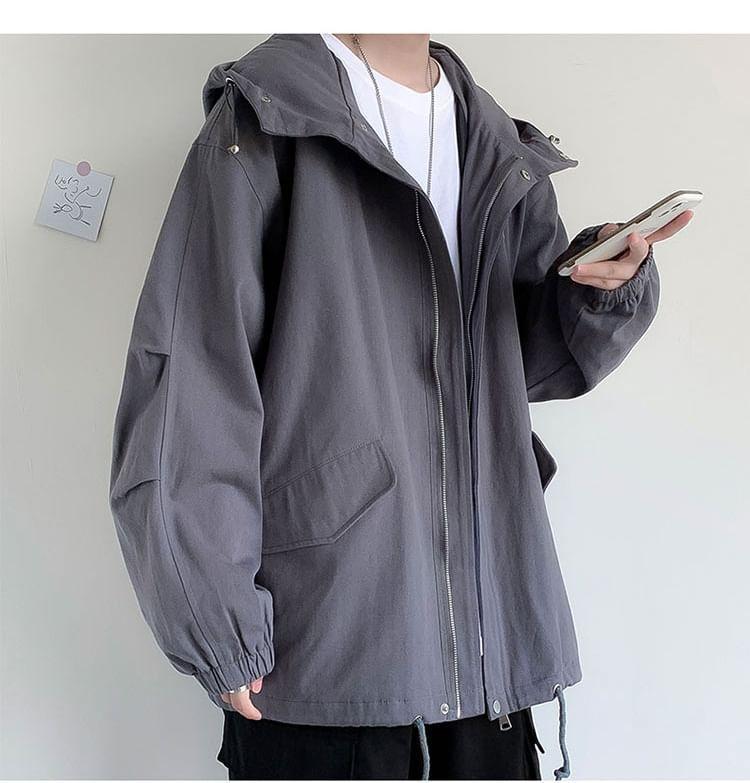 Plain Hooded Zip Windbreaker Product Image