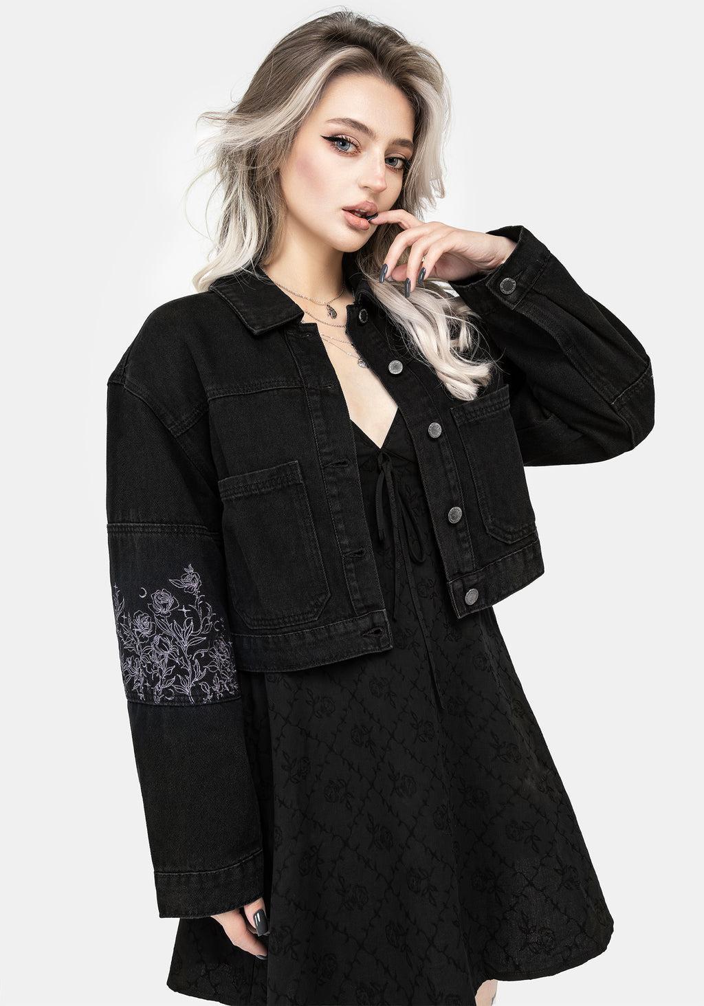 Deadhead Rose Embroidered Denim Carpenter Jacket Product Image