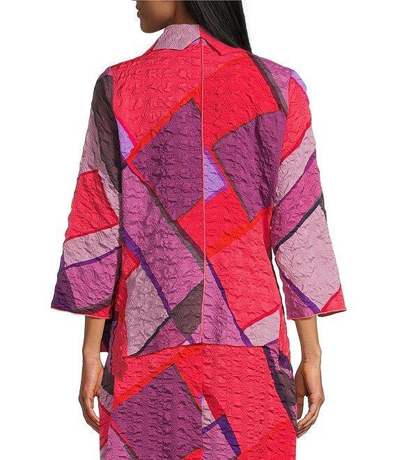 IC Collection Waffle Knit Geometric Color Block Open Collar Bracelet Sleeve Jacket Product Image