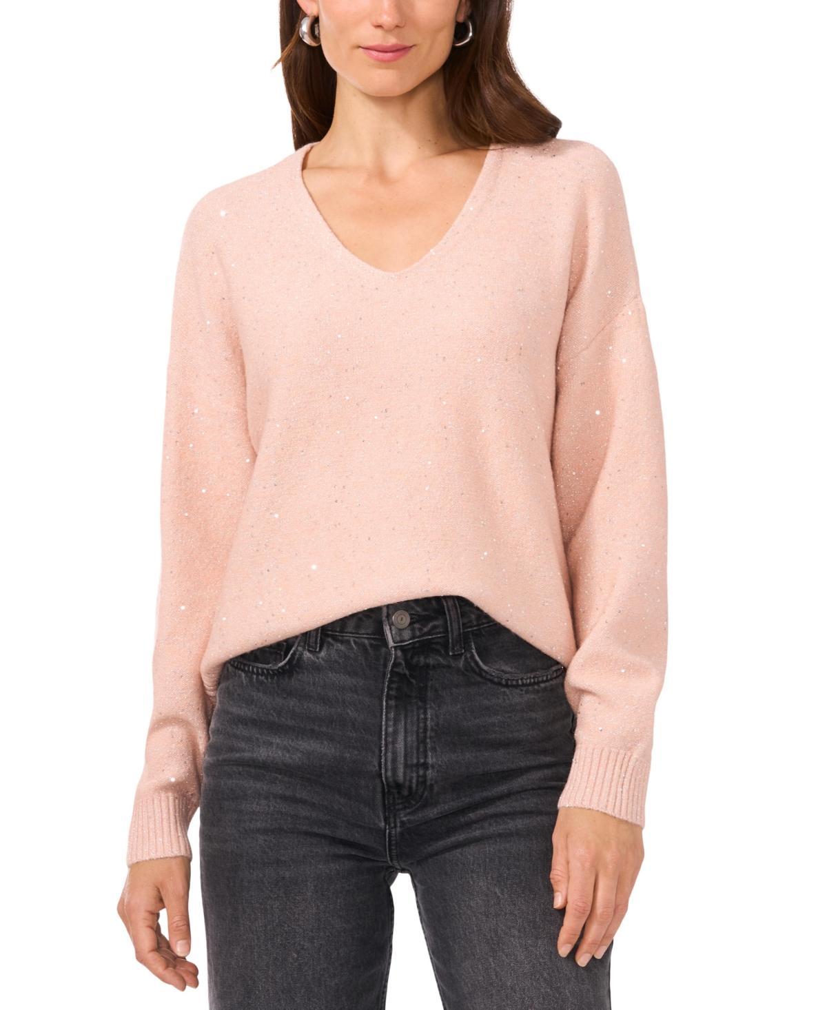 Vince Camuto Womens Sequin V-Neck Sweater Product Image