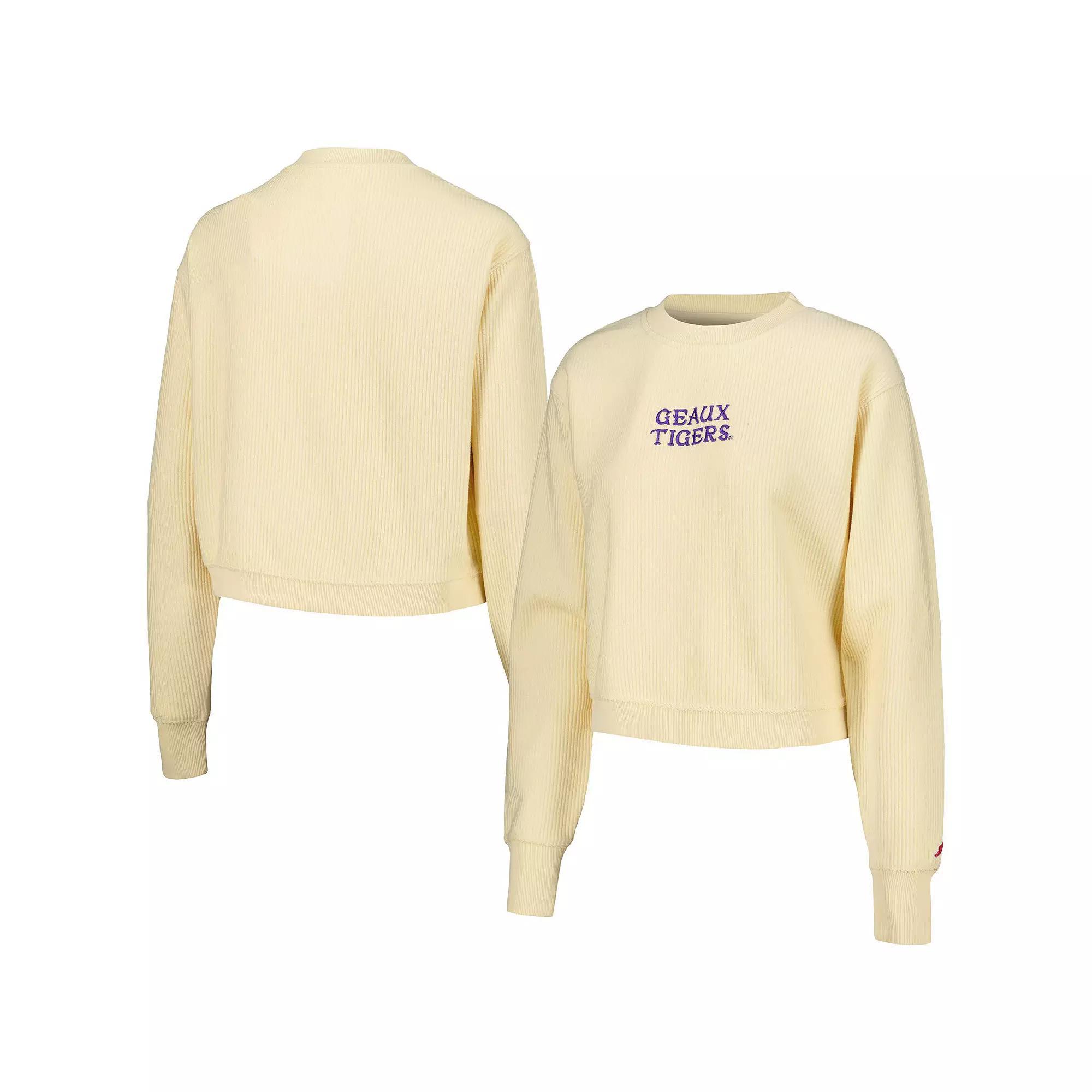 Women's League Collegiate Wear Cream LSU Tigers Timber Cropped Pullover Sweatshirt, Size: XL, Beige Product Image