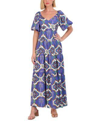 Vince Camuto Womens Printed Puff-Sleeve Maxi Dress Product Image