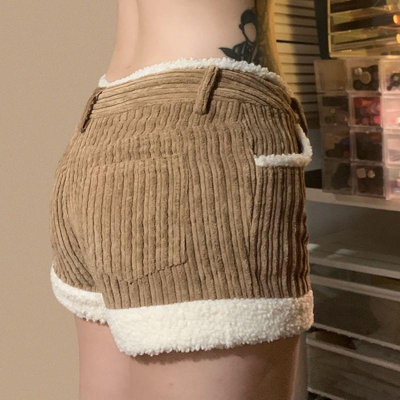 Mid Rise Corduroy Fleece Trim Shorts Product Image
