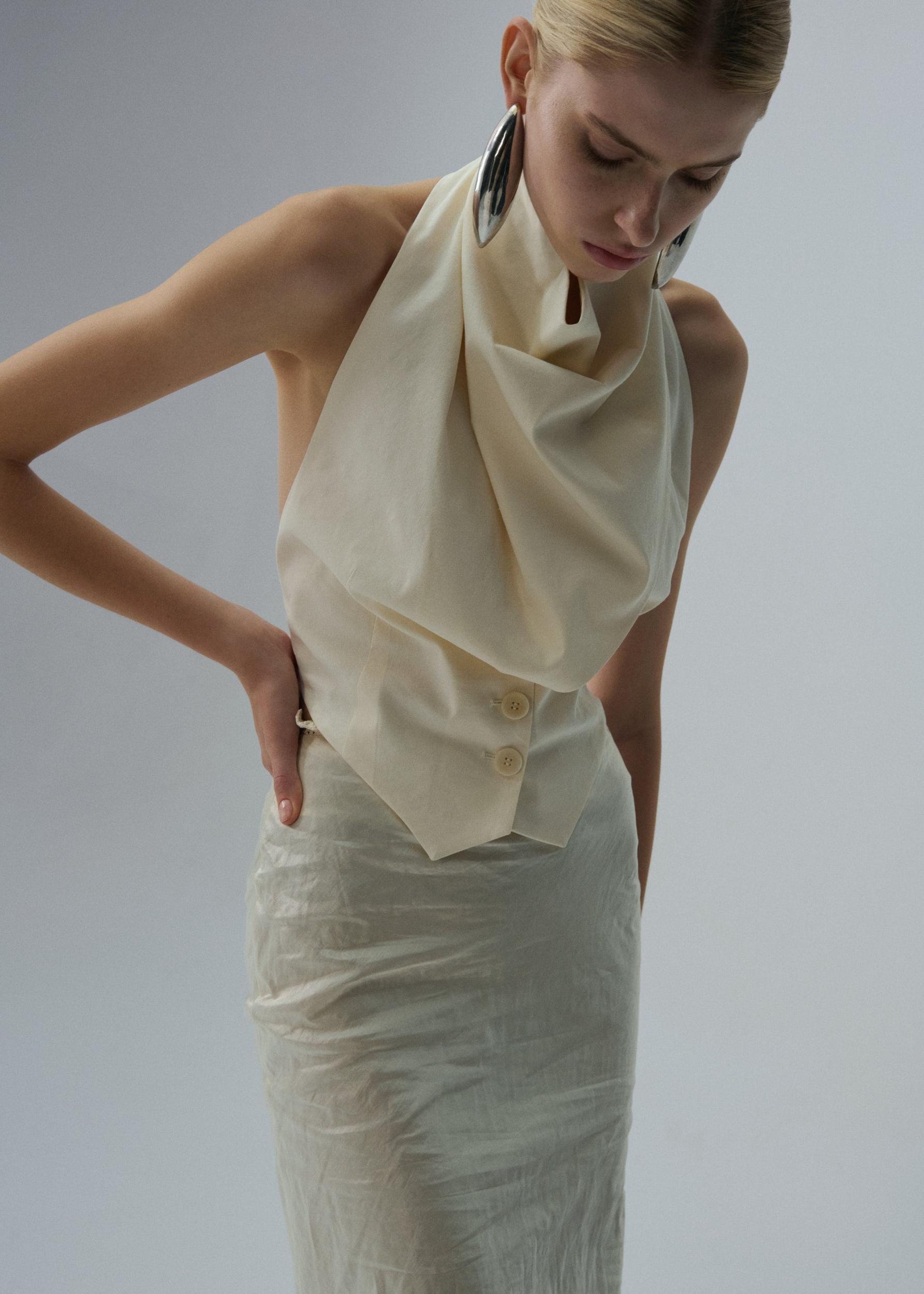 Scarf detail waistcoat in cream Product Image