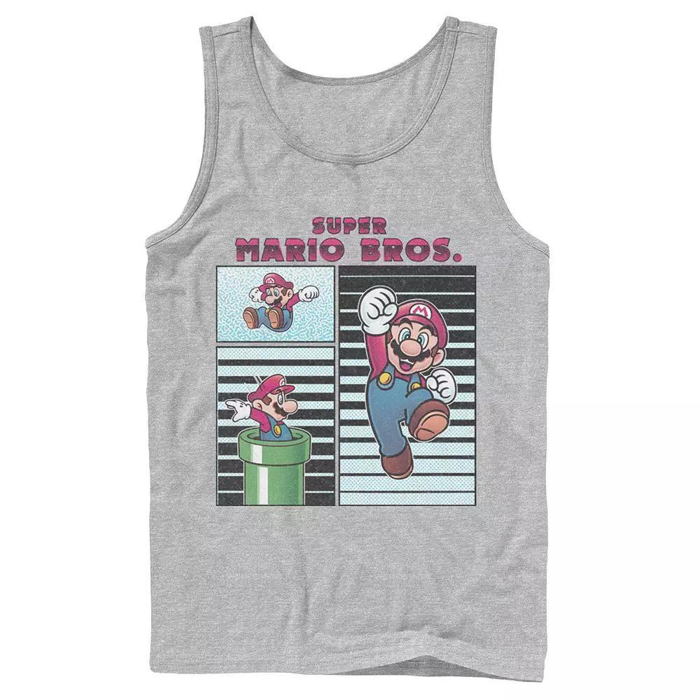 Men's Super Mario Panels Mario Jumping Warp Pipe Stripes Tank Top, Size: Large, Athletic Grey Product Image