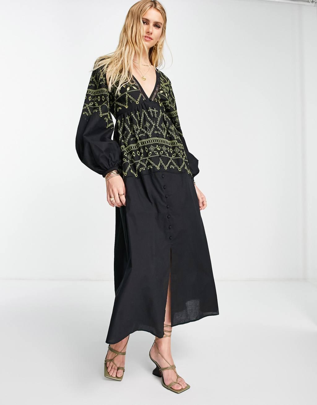 ASOS DESIGN embroidered button up midaxi dress Product Image