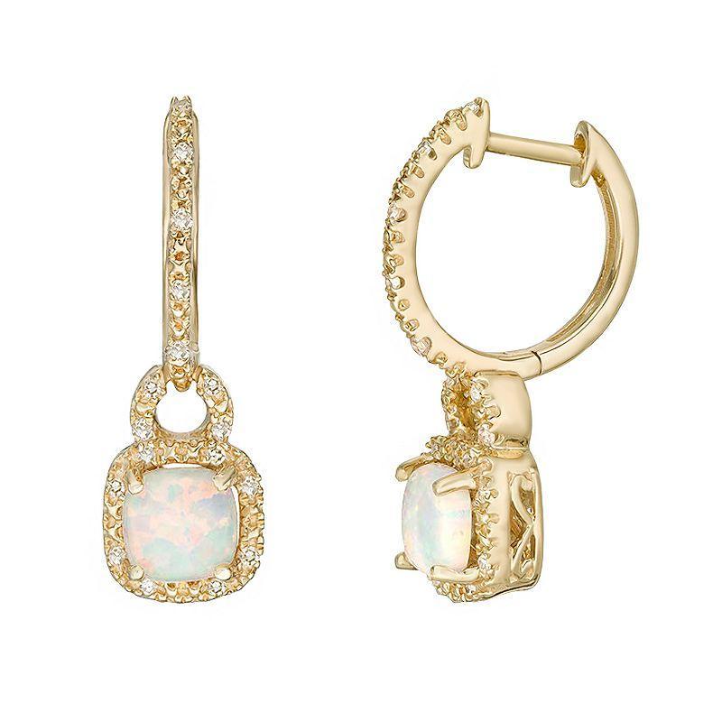 Gemminded 10k Gold Opal 1/7 Carat T.W. Diamond Hoop Drop Earrings, Women's Product Image
