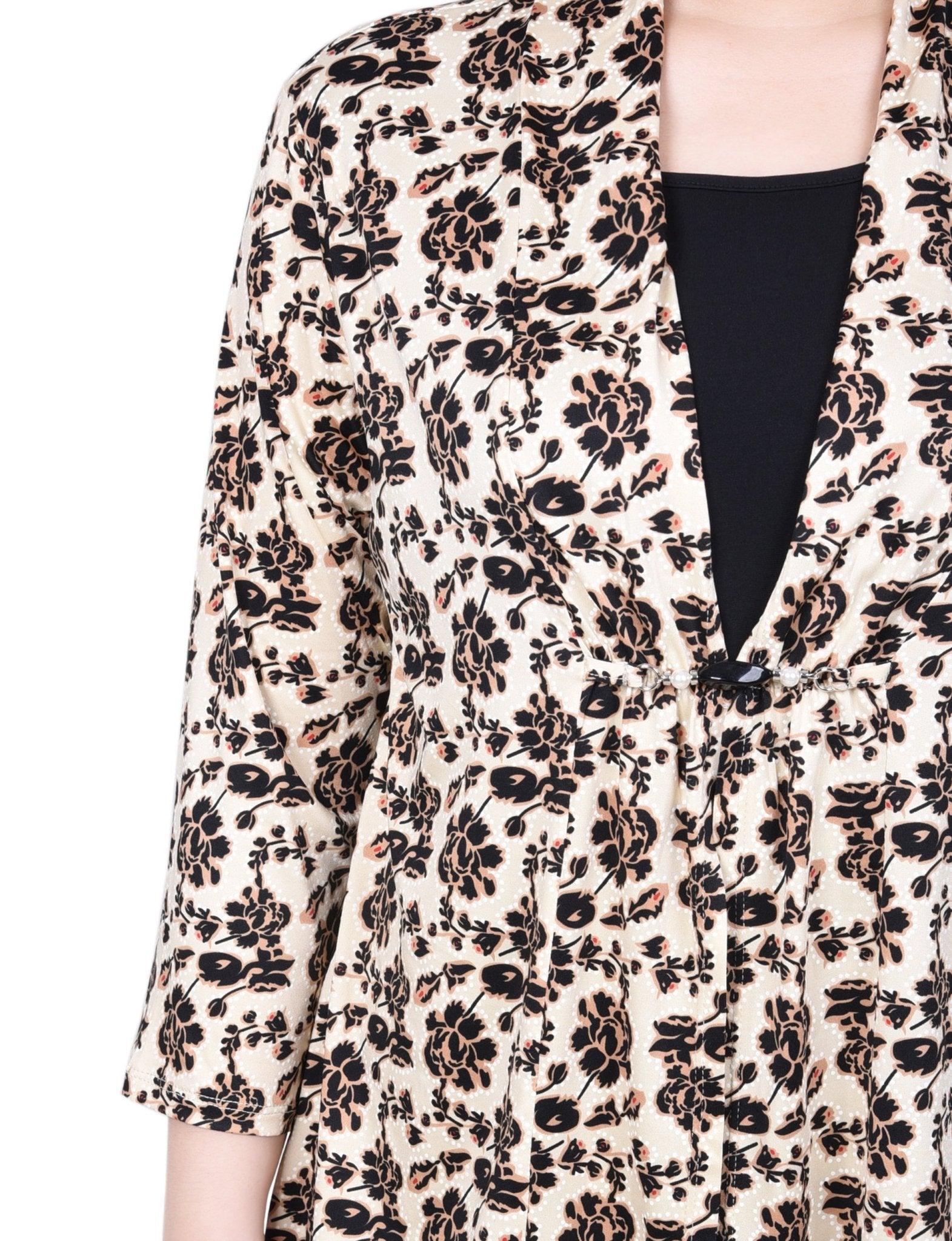 Puff Print 3/4 Sleeve Two-Fer Top - Petite Product Image