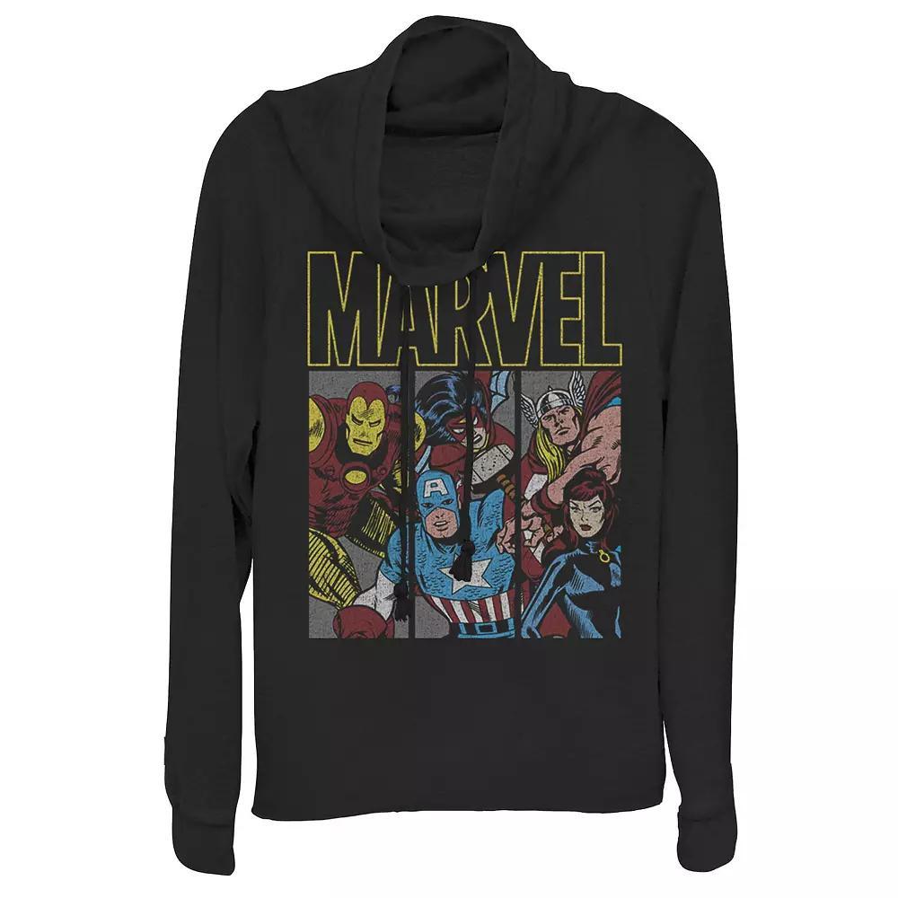 Juniors' Marvel Classic Avengers Group Panel Cowlneck Graphic Lightweight Long Sleeve, Girl's, Size: Medium, Black Product Image