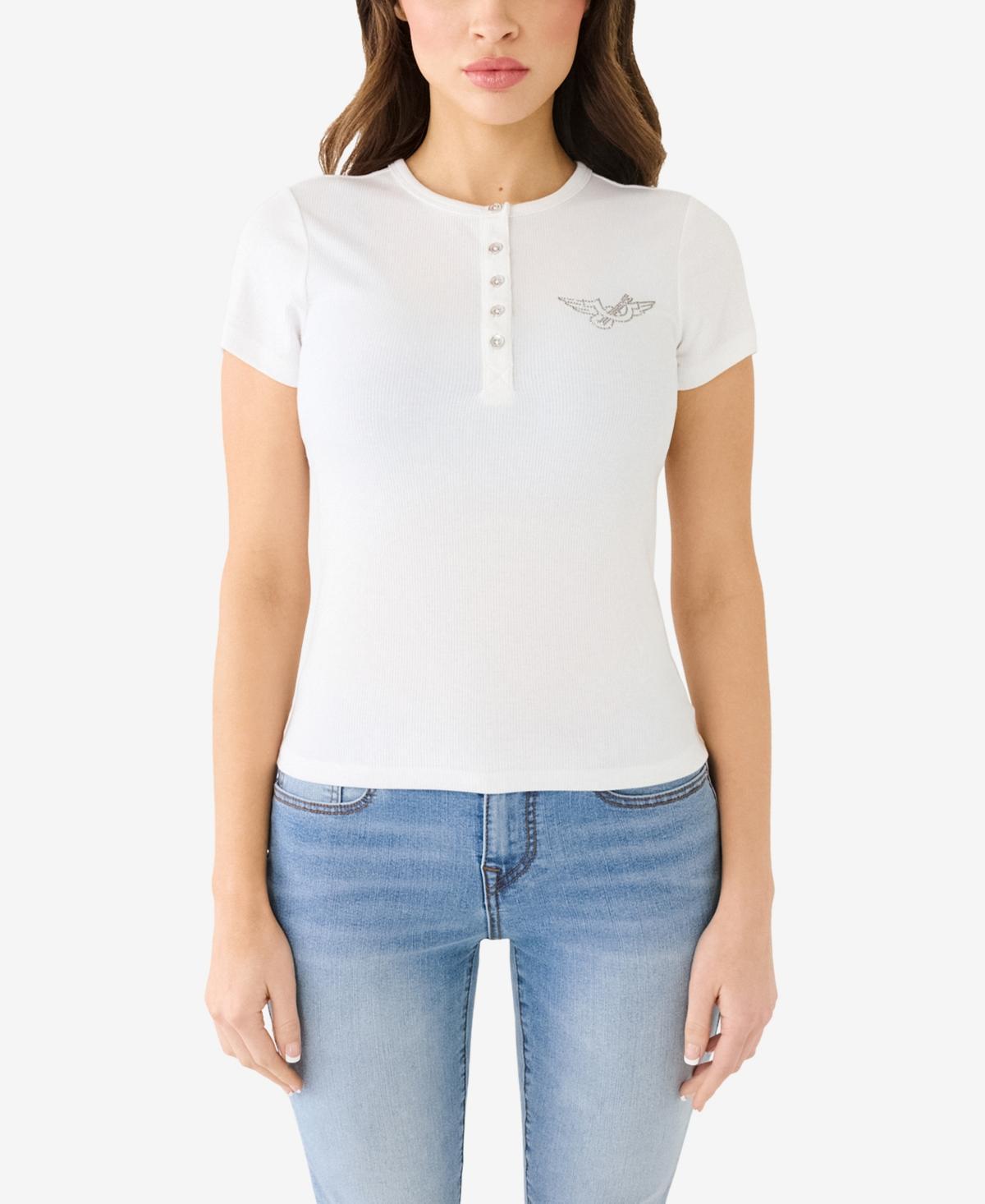 True Religion Womens Shorts Sleeve Crystal Logo Crew T-shirt Product Image